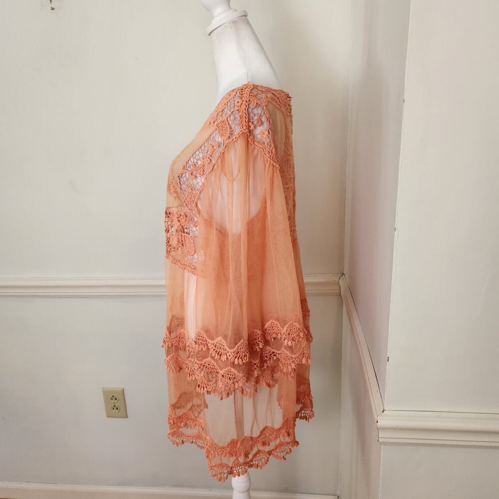 Ali Miles Swim Coverup Tunic Top Size Medium Womens Sheer Mesh Embroidered Dress - Picture 4 of 12